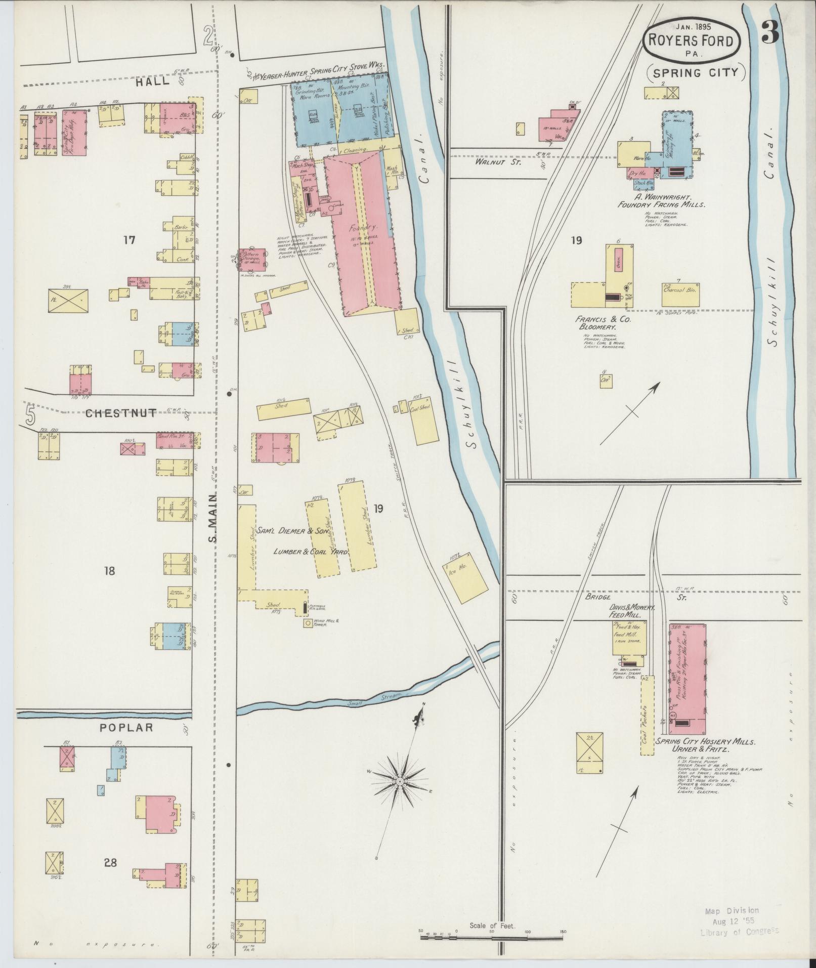 Sanborn Fire Insurance Map from Royersford, Montgomery County, Pennsylvania (1895), Sheet #0003 - Complete Map Set gallery image, historic Sanborn map, vintage wall art, Pennsylvania Pennsylvania