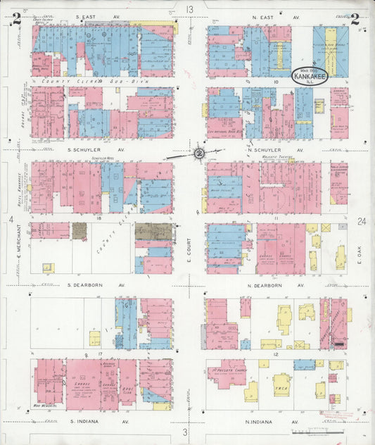 Sanborn Fire Insurance Map from Kankakee, Kankakee County, Illinois (1930), Sheet #0002 - Historic Sanborn Fire Insurance Map Print, vintage old map wall art, antique decor, genealogy gift, Illinois Illinois map