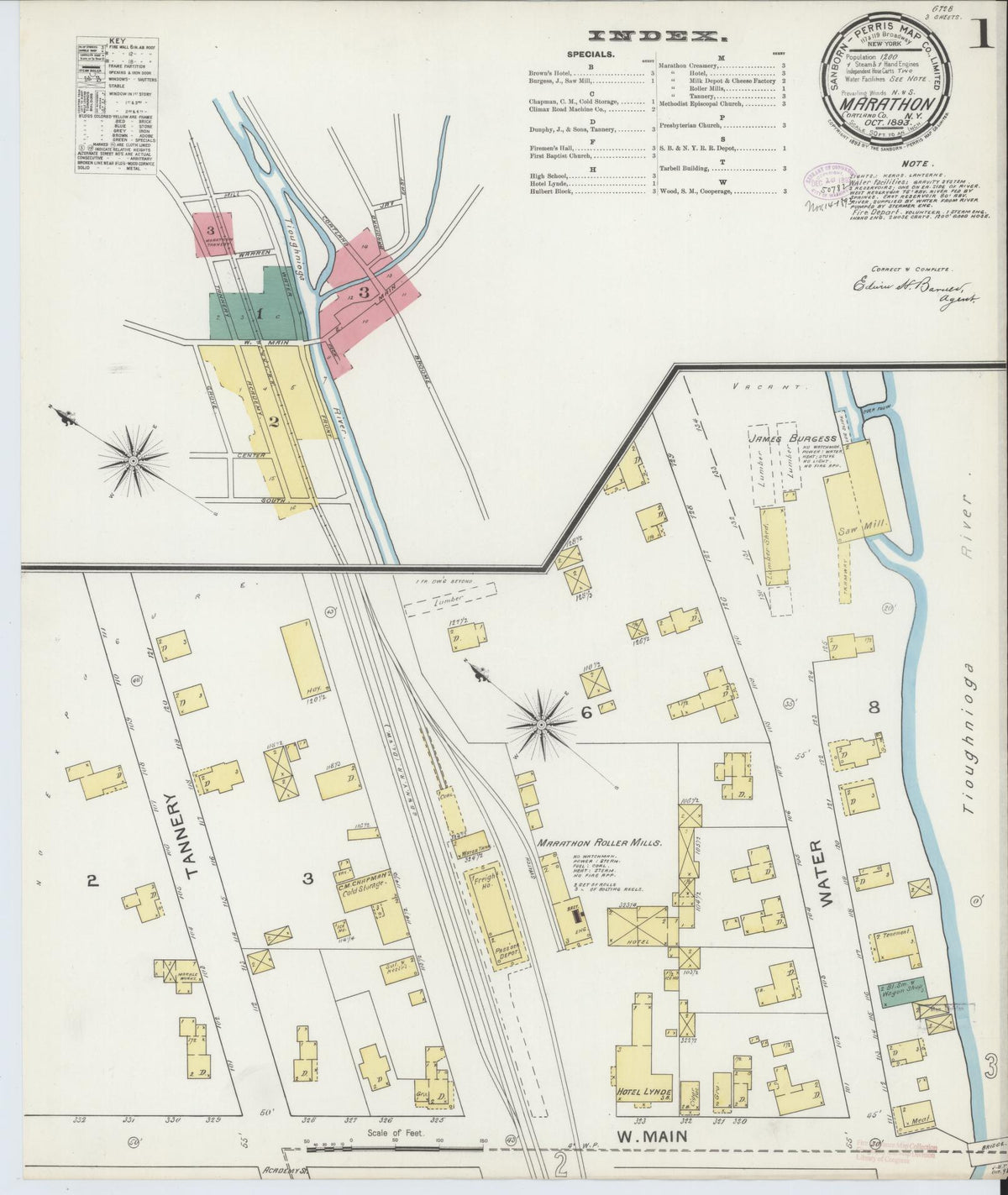 Sanborn Fire Insurance Map from Marathon, Cortland County, New York (1893), Sheet #0001 - Complete Map Set gallery image, historic Sanborn map, vintage wall art, New York New York