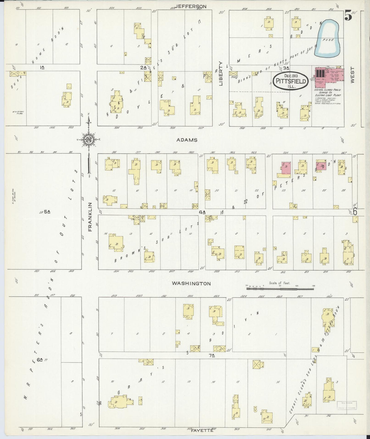 Sanborn Fire Insurance Map from Pittsfield, Pike County, Illinois (1913), Sheet #0005 - Complete Map Set gallery image, historic Sanborn map, vintage wall art, Illinois Illinois