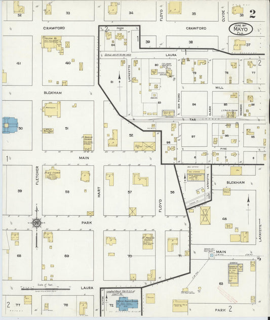 Sanborn Fire Insurance Map from Mayo, Lafayette County, Florida (1917), Sheet #0002 - Historic Sanborn Fire Insurance Map Print, vintage old map wall art, antique decor, genealogy gift, Florida Florida map