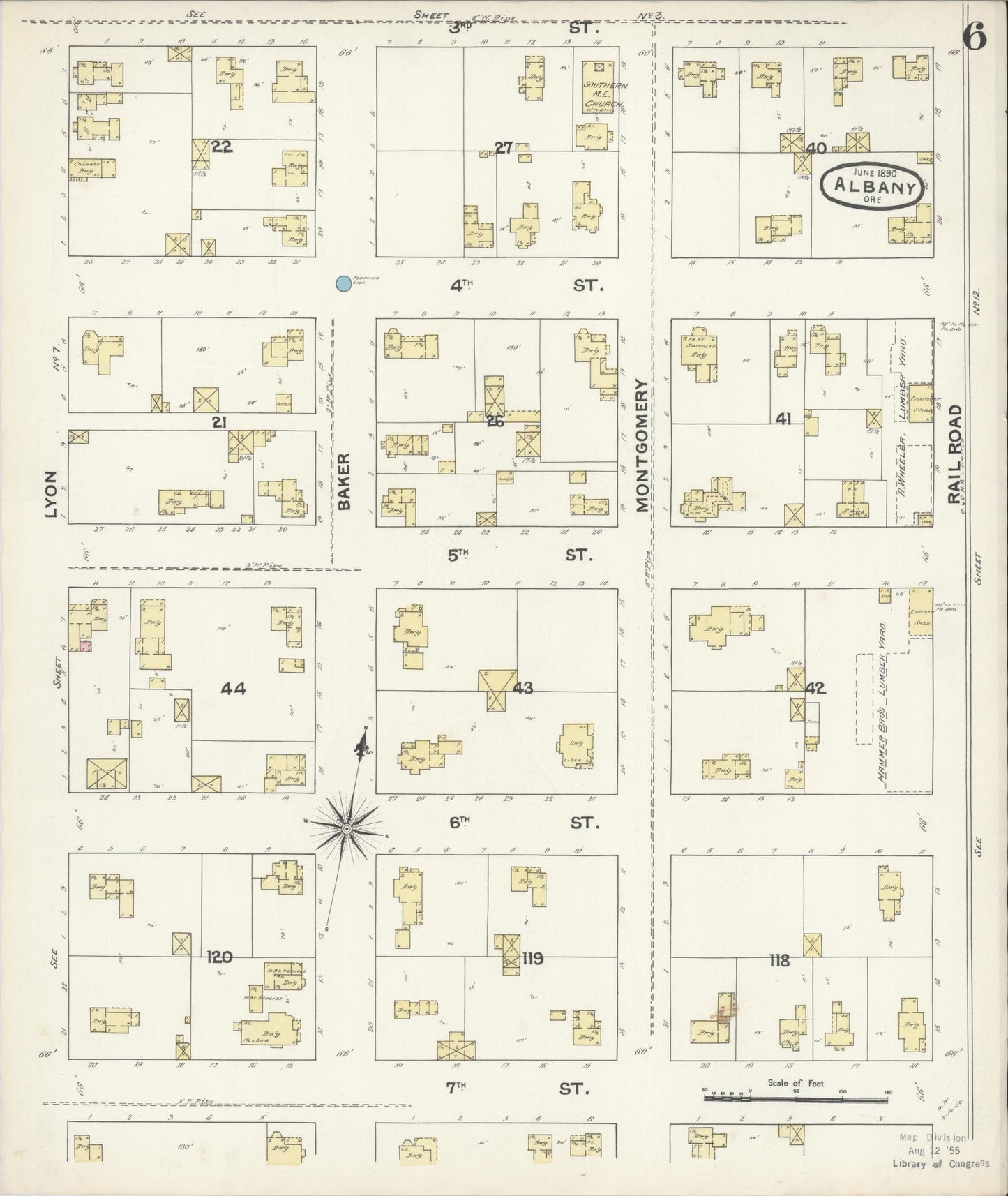 Sanborn Fire Insurance Map from Albany, Linn County, Oregon (1890), Sheet #0006 - Complete Map Set gallery image, historic Sanborn map, vintage wall art, Oregon Oregon