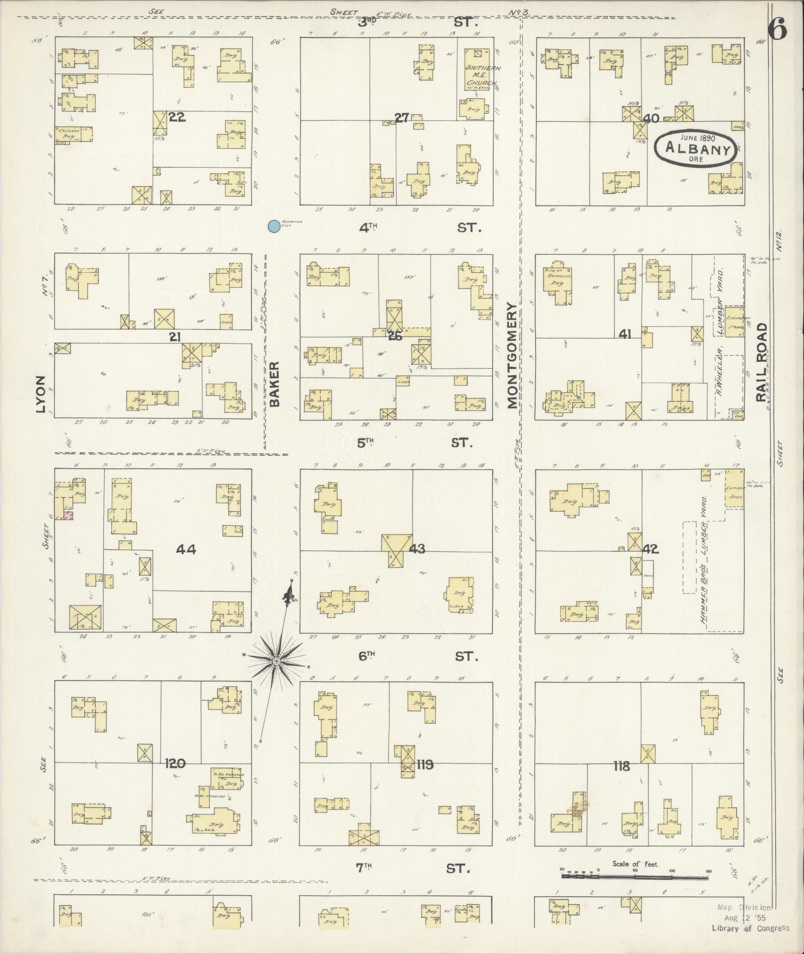 Sanborn Fire Insurance Map from Albany, Linn County, Oregon (1890), Sheet #0006 - Complete Map Set gallery image, historic Sanborn map, vintage wall art, Oregon Oregon
