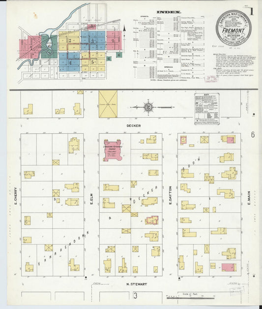Sanborn Fire Insurance Map from Fremont, Newaygo County, Michigan (1911), Sheet #0001 - Historic Sanborn Fire Insurance Map Print, vintage old map wall art, antique decor, genealogy gift, Michigan Michigan map
