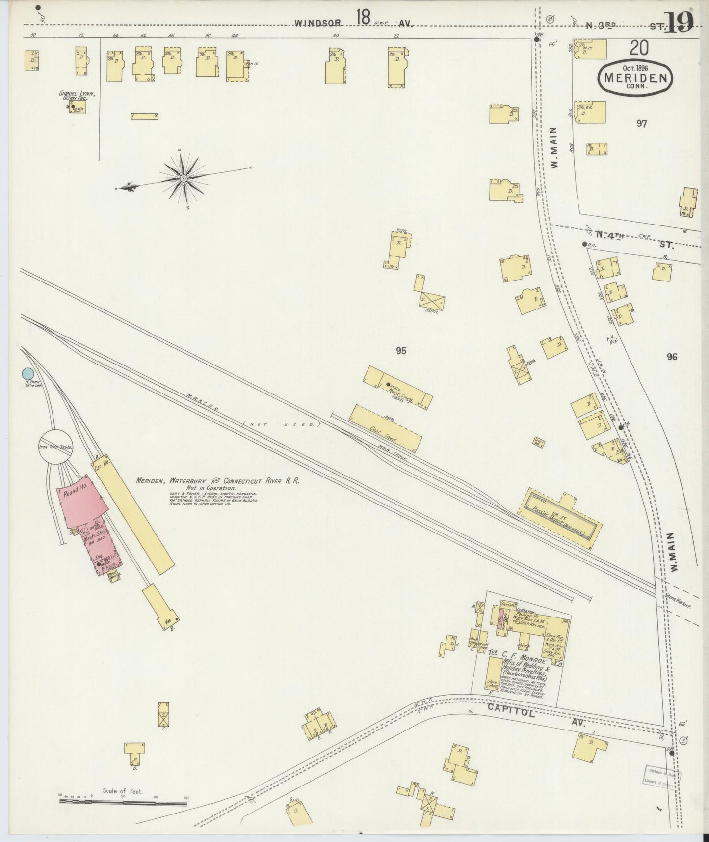 Sanborn Fire Insurance Map from Meriden, New Haven County, Connecticut (1896), Sheet #0019 - Complete Map Set gallery image, historic Sanborn map, vintage wall art, Connecticut Connecticut