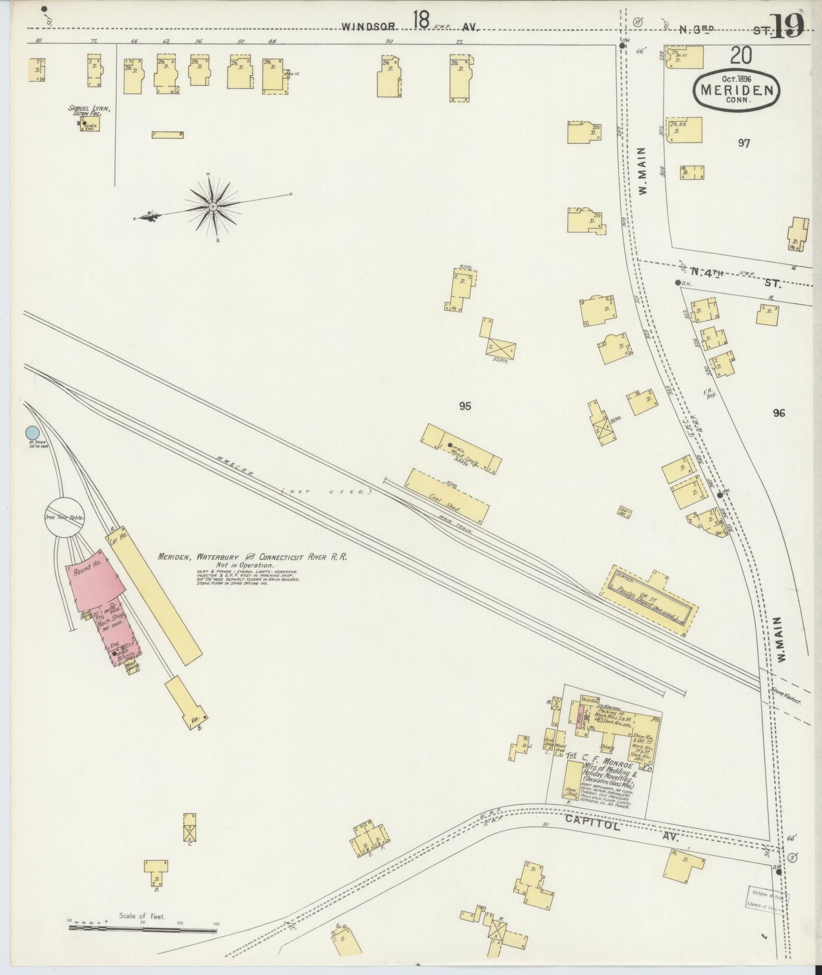 Sanborn Fire Insurance Map from Meriden, New Haven County, Connecticut (1896), Sheet #0019 - Complete Map Set gallery image, historic Sanborn map, vintage wall art, Connecticut Connecticut