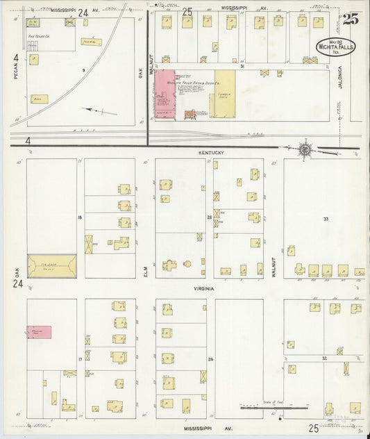 Sanborn Fire Insurance Map from Wichita Falls, Wichita County, Texas (1912), Sheet #0025 - Historic Sanborn Fire Insurance Map Print, vintage old map wall art, antique decor, genealogy gift, Texas Texas map