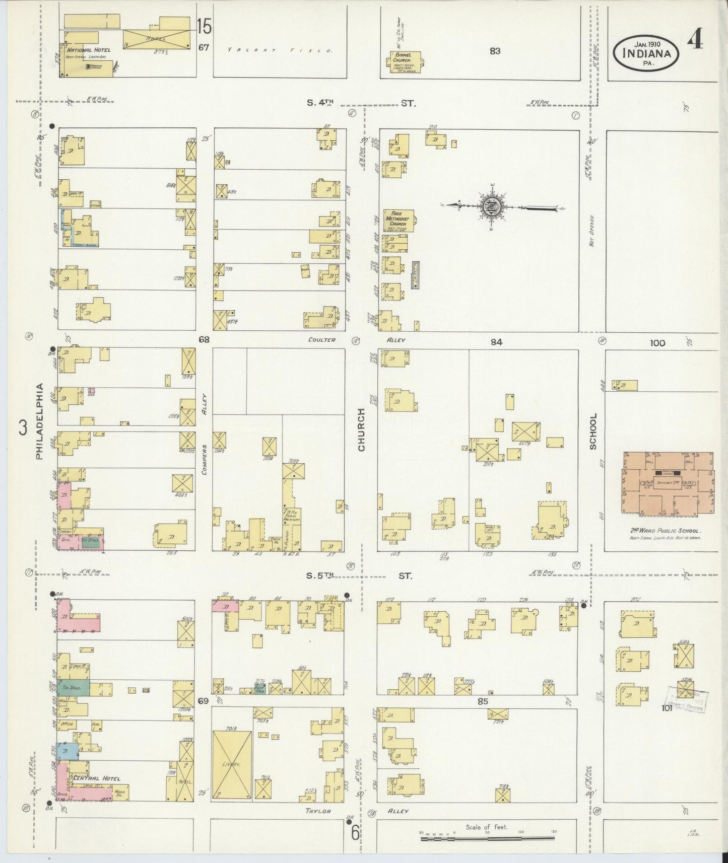 Sanborn Fire Insurance Map from Indiana, Indiana County, Pennsylvania (1910), Sheet #0004 - Historic Sanborn Fire Insurance Map Print, vintage old map wall art, antique decor, genealogy gift, Sanborn Fire Insurance Map from Indiana Indiana map