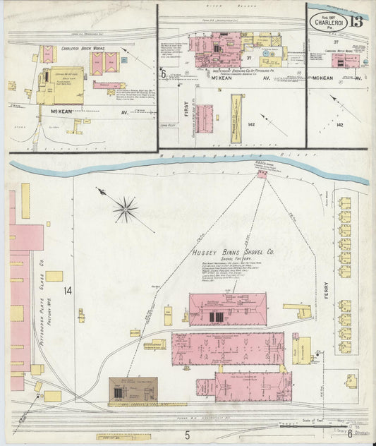 Sanborn Fire Insurance Map from Charleroi, Washington County, Pennsylvania (1907), Sheet #0013 - Historic Sanborn Fire Insurance Map Print, vintage old map wall art, antique decor, genealogy gift, Pennsylvania Pennsylvania map