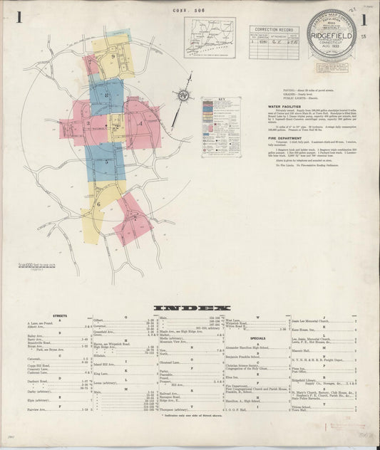 Sanborn Fire Insurance Map from Ridgefield, Fairfield County, Connecticut (1940), Sheet #0001 - Complete Map Set gallery image, historic Sanborn map, vintage wall art, Connecticut Connecticut