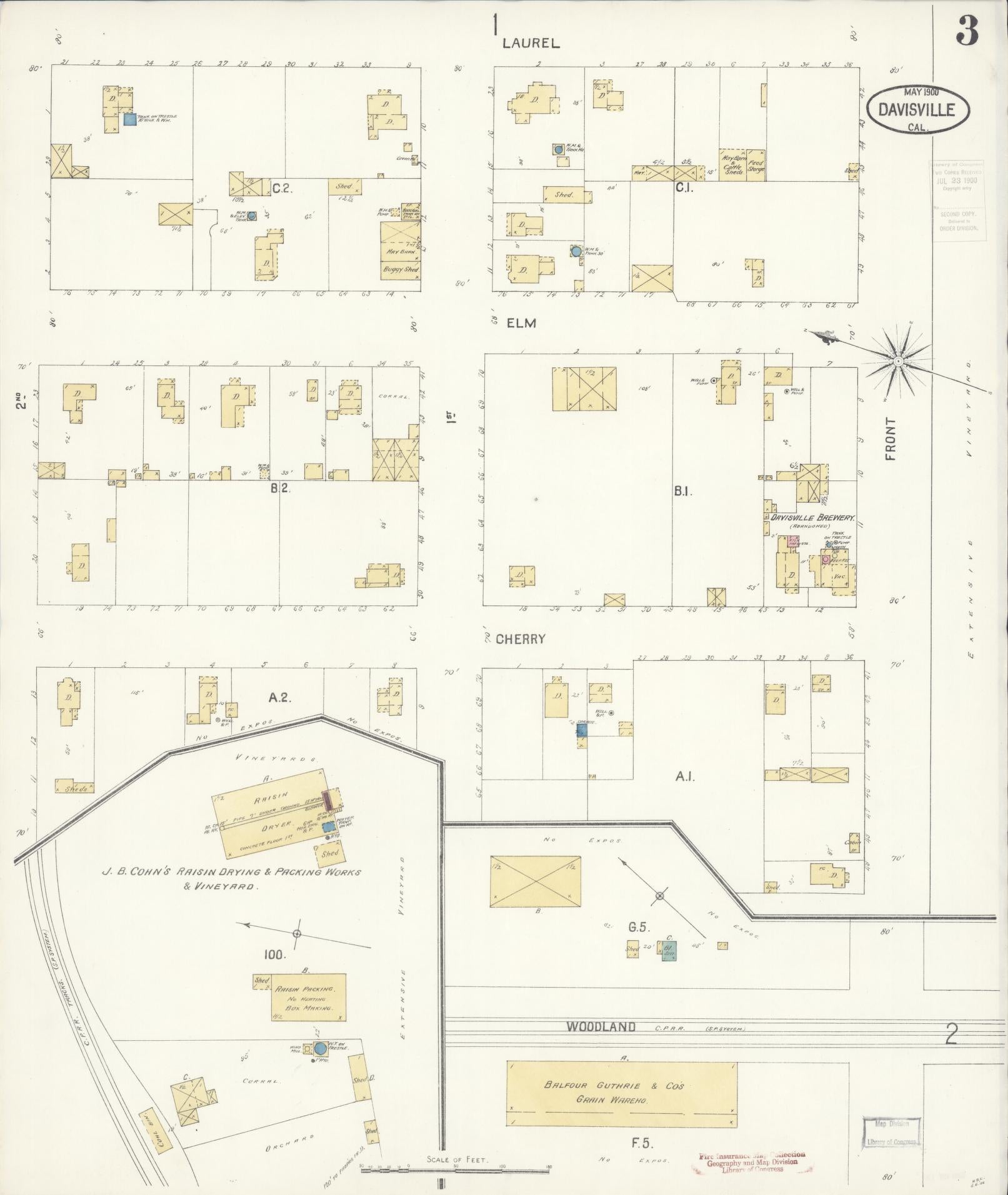 Sanborn Fire Insurance Map from Davis, Yolo County, California (1900), Sheet #0003 - Historic Sanborn Fire Insurance Map Print, vintage old map wall art, antique decor, genealogy gift, California California map