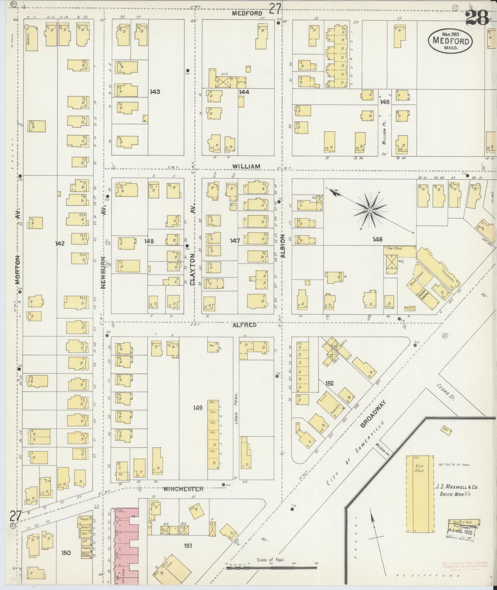 Sanborn Fire Insurance Map from Medford, Middlesex County, Massachusetts (1903), Sheet #0028 - Complete Map Set gallery image, historic Sanborn map, vintage wall art, Massachusetts Massachusetts