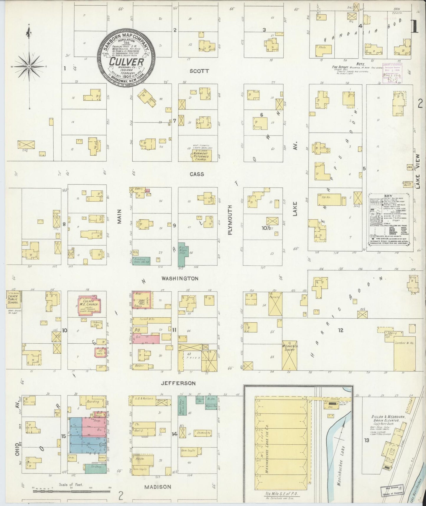 Sanborn Fire Insurance Map from Culver, Marshall County, Indiana (1906), Sheet #0001 - Complete Map Set gallery image, historic Sanborn map, vintage wall art, Indiana Indiana