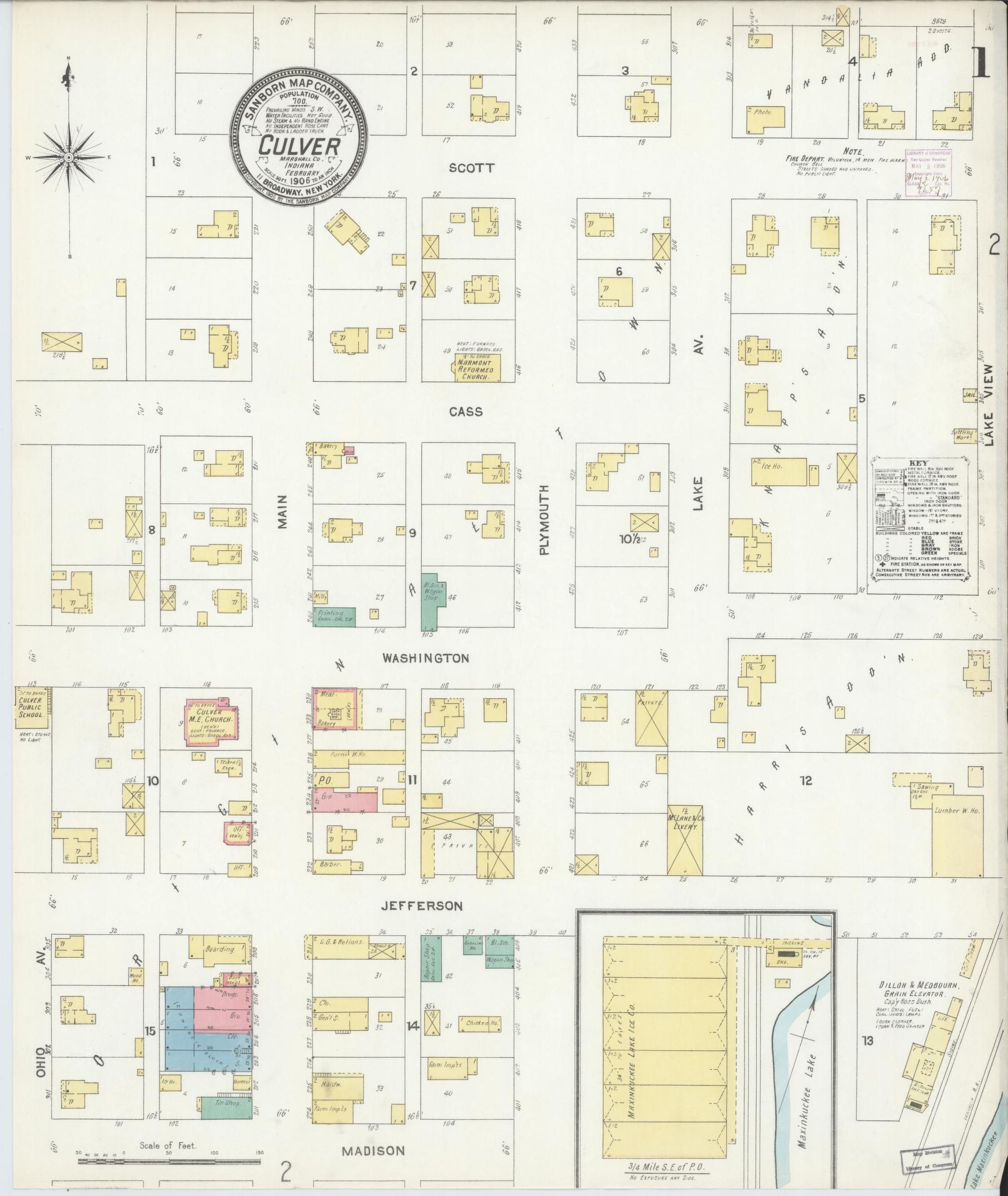 Sanborn Fire Insurance Map from Culver, Marshall County, Indiana (1906), Sheet #0001 - Complete Map Set gallery image, historic Sanborn map, vintage wall art, Indiana Indiana