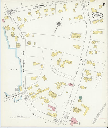 Sanborn Fire Insurance Map from Uxbridge, Worcester County, Massachusetts (1909), Sheet #0006 - Complete Map Set gallery image, historic Sanborn map, vintage wall art, Massachusetts Massachusetts