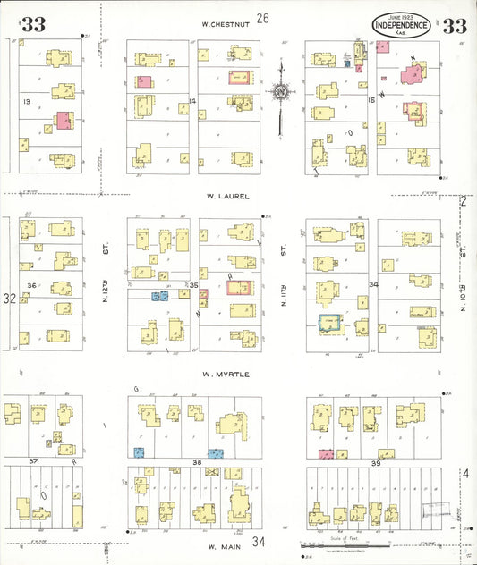Sanborn Fire Insurance Map from Independence, Montgomery County, Kansas (1923), Sheet #0034 - Historic Sanborn Fire Insurance Map Print, vintage old map wall art, antique decor, genealogy gift, Kansas Kansas map