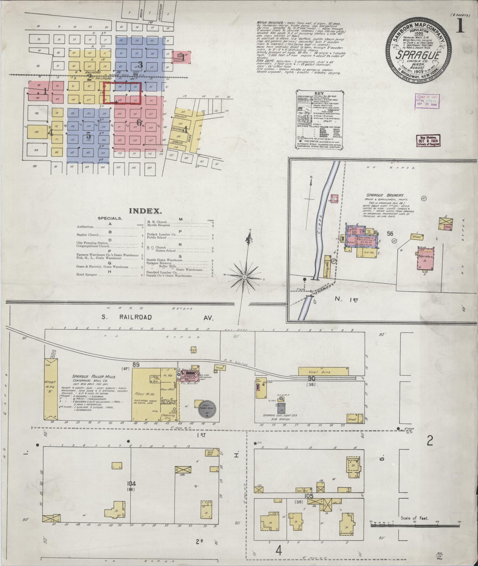 Sanborn Fire Insurance Map from Sprague, Lincoln County, Washington (1909), Sheet #0001 - Complete Map Set gallery image, historic Sanborn map, vintage wall art, Washington Washington