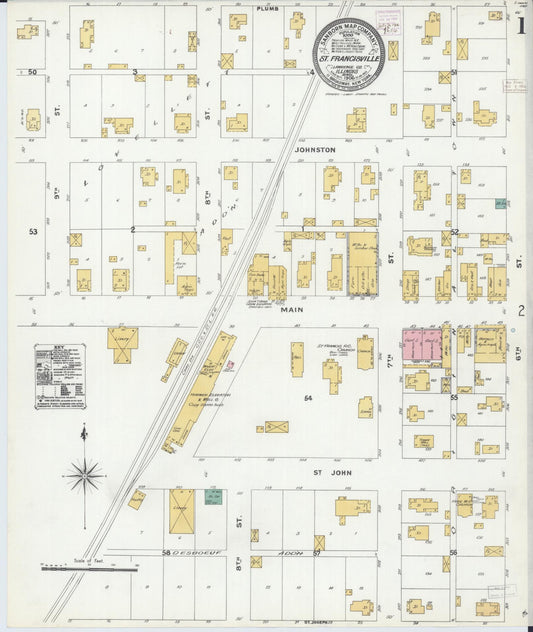 Sanborn Fire Insurance Map from Saint Francisville, Lawrence County, Illinois (1906), Sheet #0001 - Historic Sanborn Fire Insurance Map Print, vintage old map wall art, antique decor, genealogy gift, Illinois Illinois map