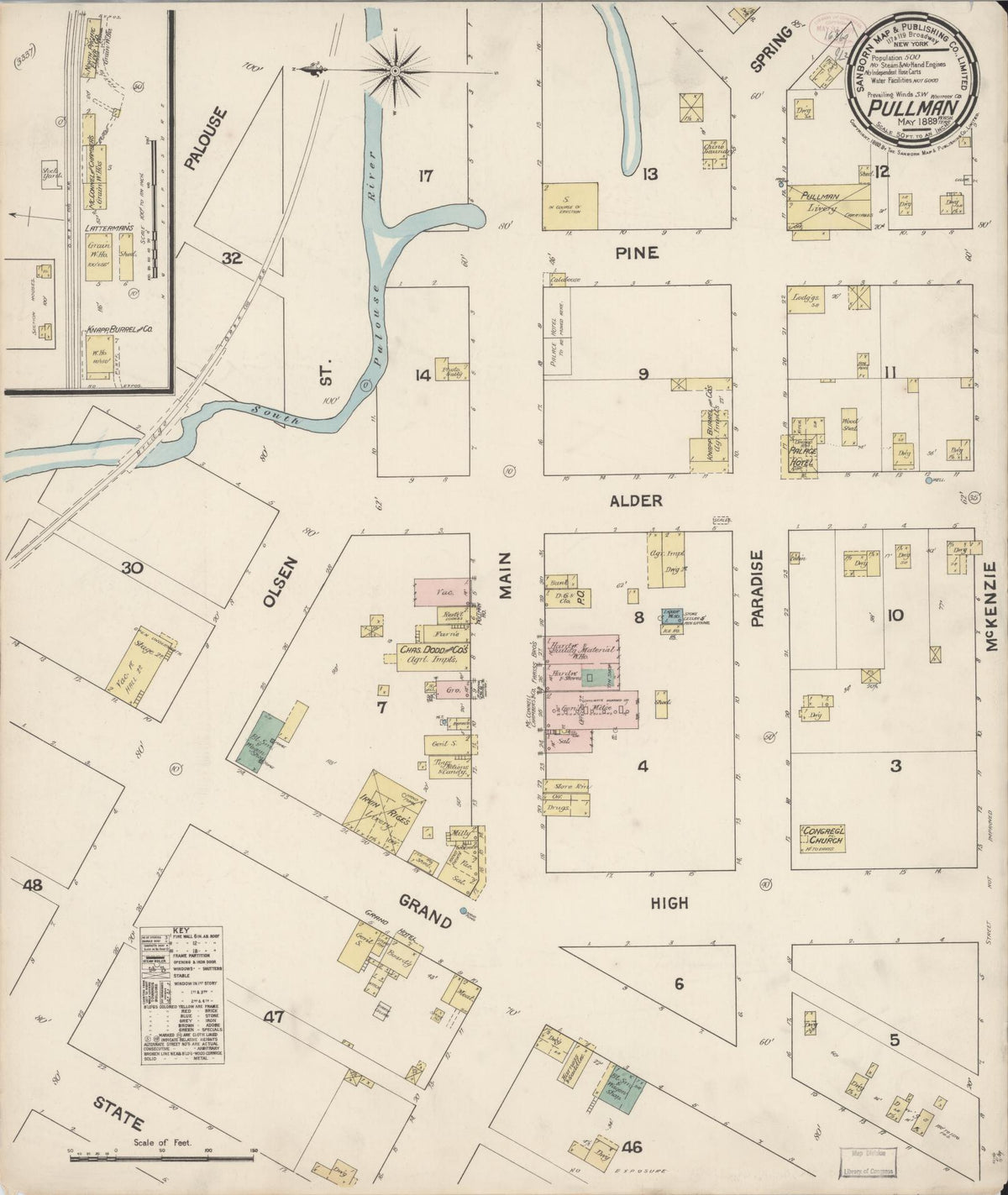 Sanborn Fire Insurance Map from Pullman, Whitman County, Washington (1889), Sheet #0001 - Historic Sanborn Fire Insurance Map Print, vintage old map wall art, antique decor, genealogy gift, Washington Washington map