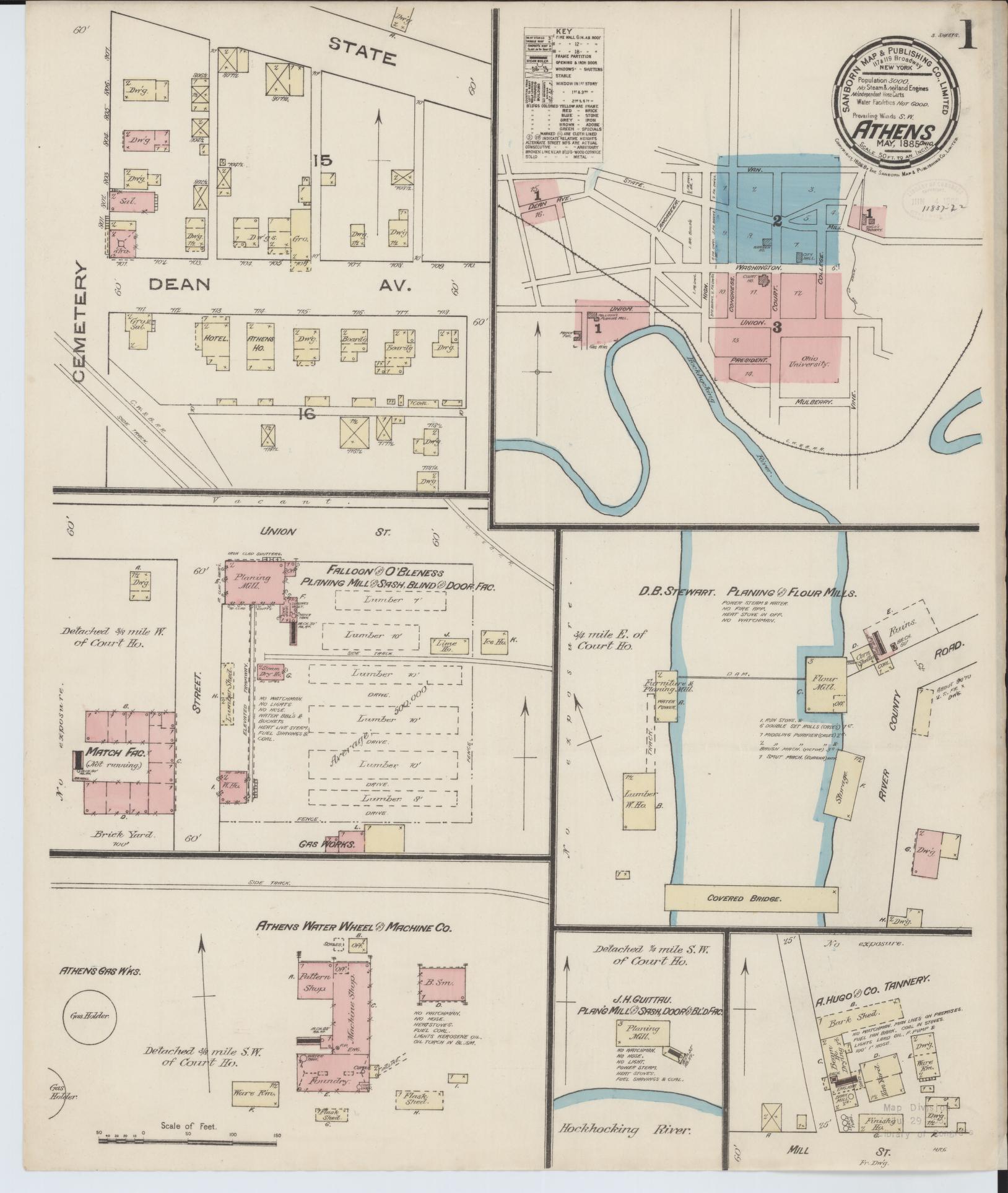 Sanborn Fire Insurance Map from Athens, Athens County, Ohio (1885), Sheet #0001 - Complete Map Set gallery image, historic Sanborn map, vintage wall art, Ohio Ohio