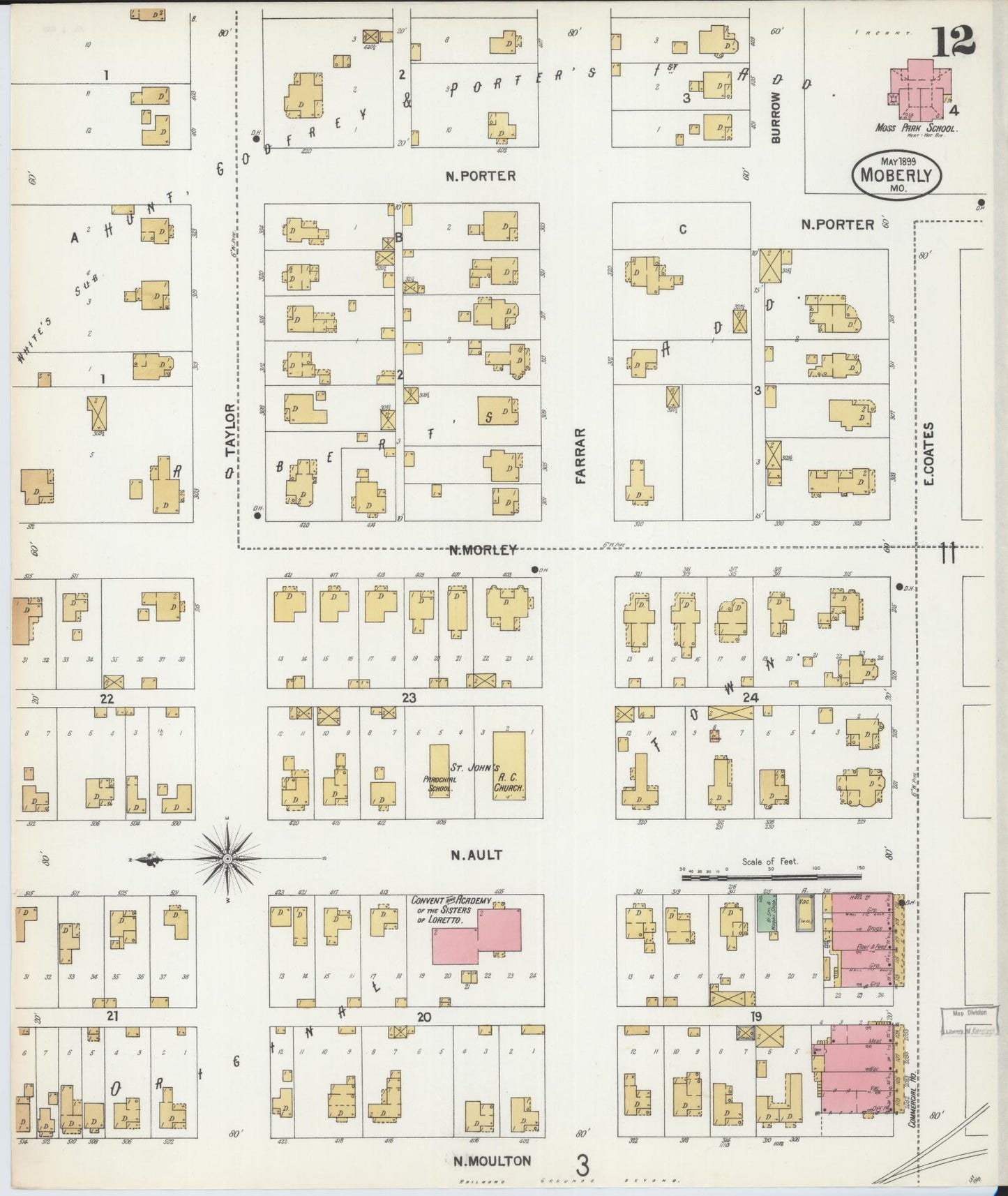 Sanborn Fire Insurance Map from Moberly, Randolph County, Missouri (1899), Sheet #0012 - Complete Map Set gallery image, historic Sanborn map, vintage wall art, Missouri Missouri