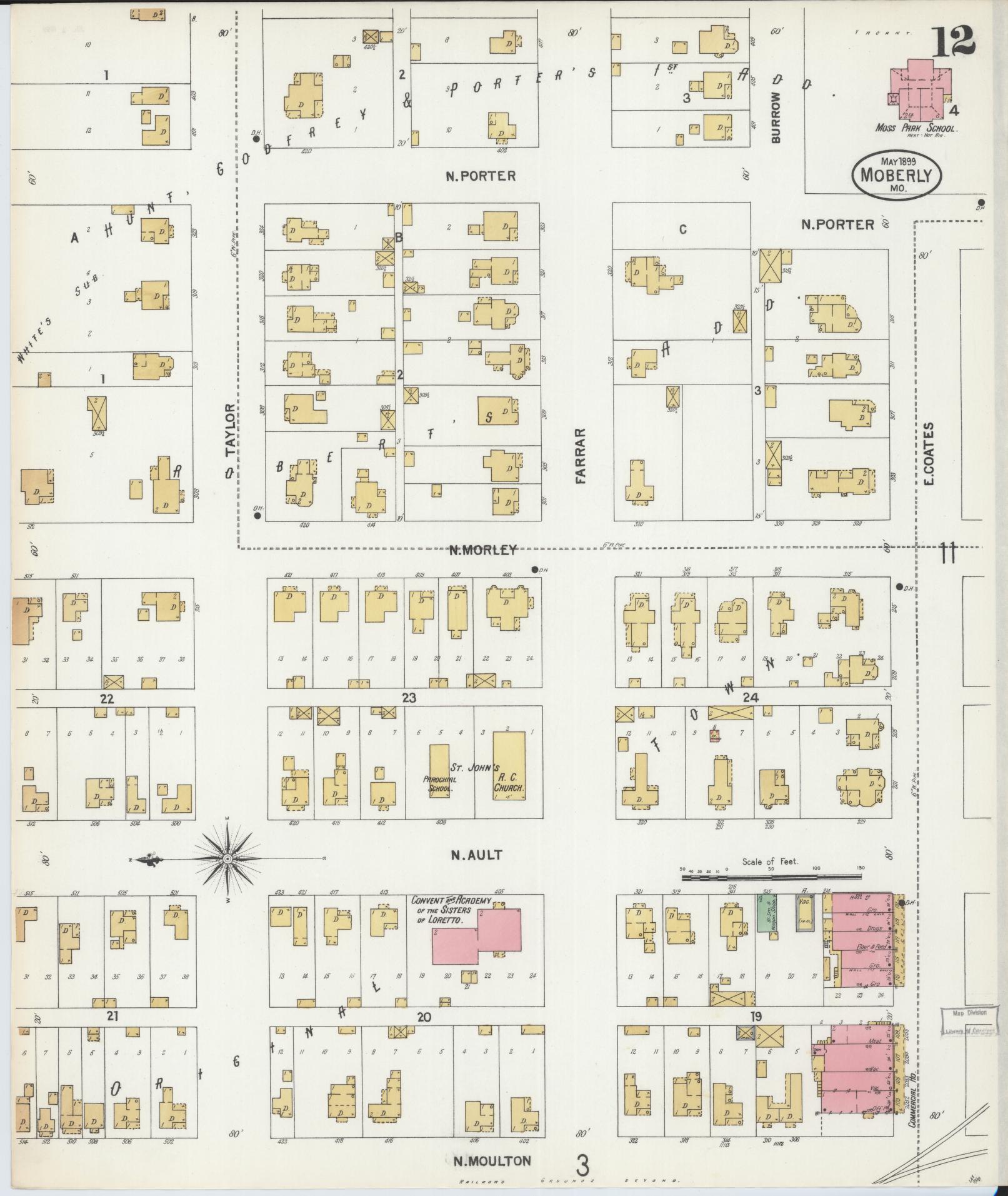 Sanborn Fire Insurance Map from Moberly, Randolph County, Missouri (1899), Sheet #0012 - Complete Map Set gallery image, historic Sanborn map, vintage wall art, Missouri Missouri