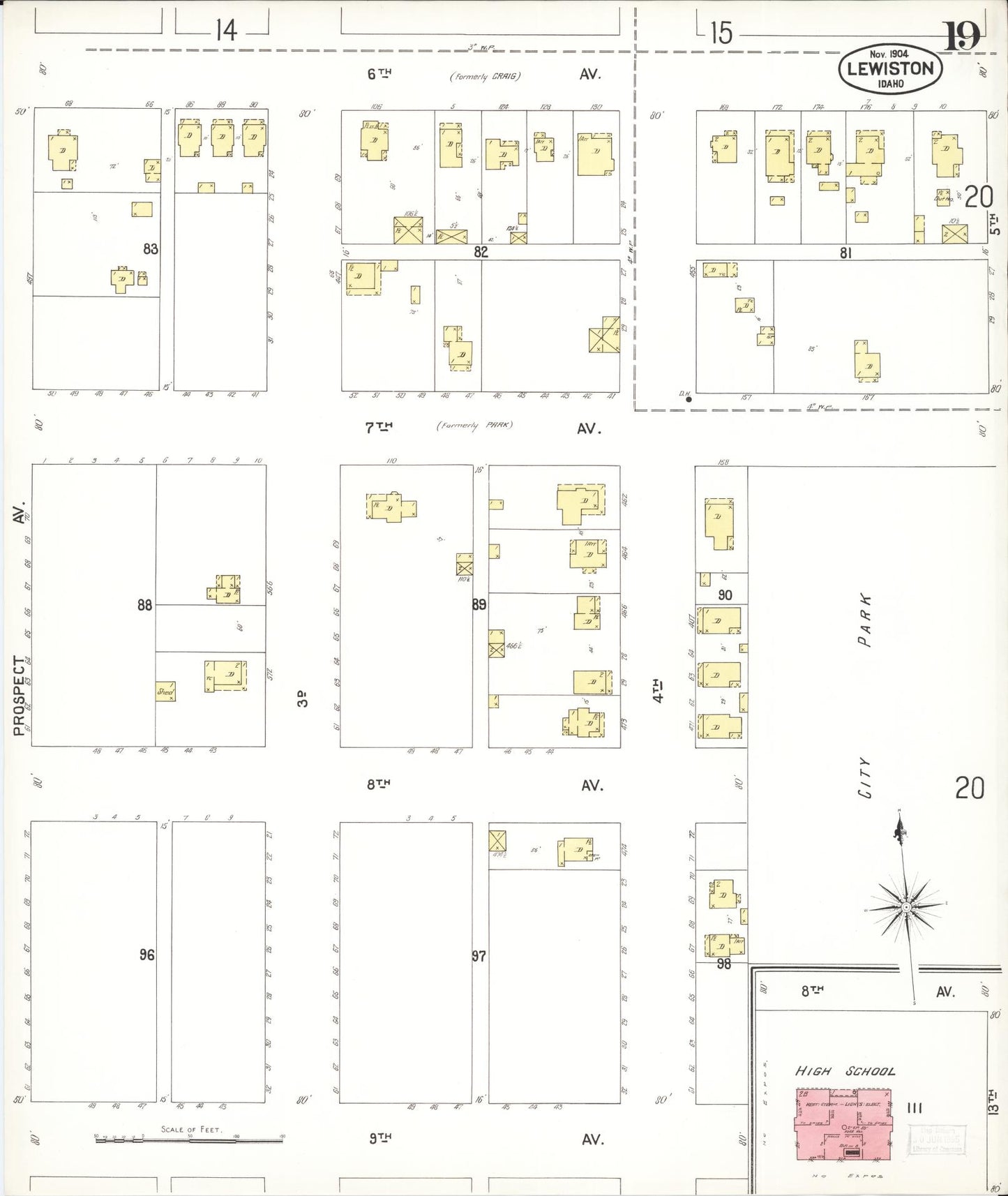 Sanborn Fire Insurance Map from Lewiston, Nez Perce County, Idaho (1904), Sheet #0019 - Complete Map Set gallery image, historic Sanborn map, vintage wall art, Idaho Idaho