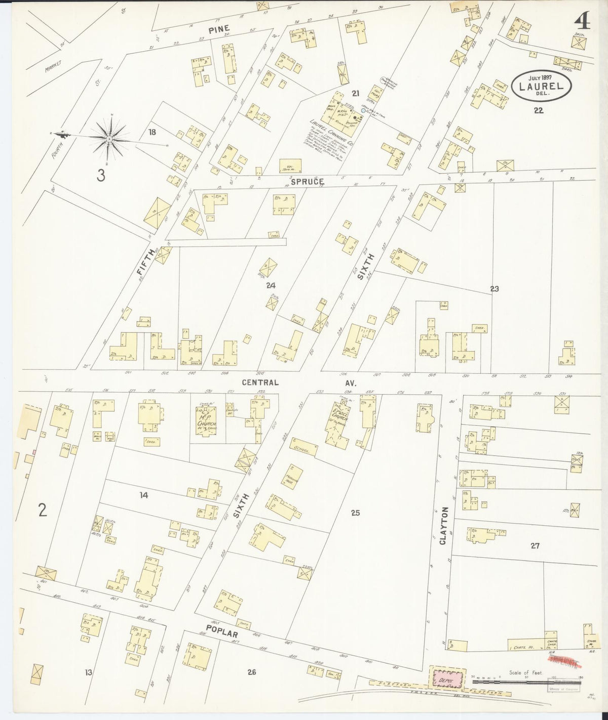 Sanborn Fire Insurance Map from Laurel, Sussex County, Delaware (1897), Sheet #0004 - Complete Map Set gallery image, historic Sanborn map, vintage wall art, Delaware Delaware