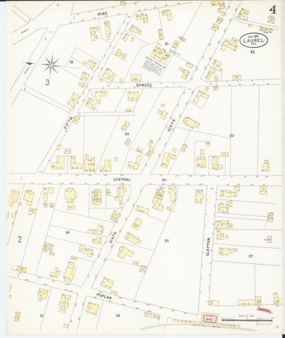 Sanborn Fire Insurance Map from Laurel, Sussex County, Delaware (1897), Sheet #0004 - Complete Map Set gallery image, historic Sanborn map, vintage wall art, Delaware Delaware