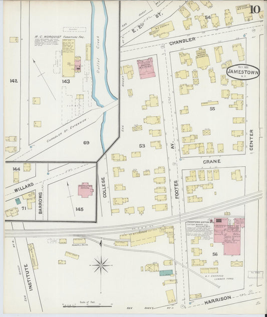 Sanborn Fire Insurance Map from Jamestown, Chautauqua County, New York (1891), Sheet #0010 - Historic Sanborn Fire Insurance Map Print, vintage old map wall art, antique decor, genealogy gift, New York New York map