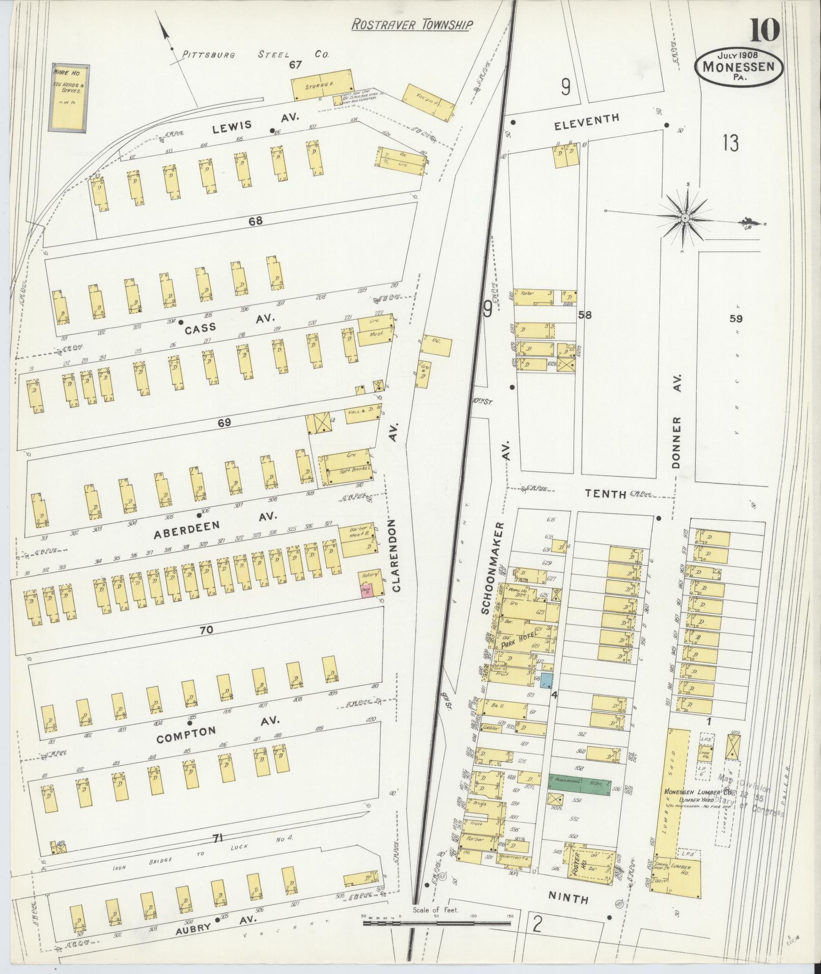 Sanborn Fire Insurance Map from Monessen, Westmoreland County, Pennsylvania (1908), Sheet #0010 - Complete Map Set gallery image, historic Sanborn map, vintage wall art, Pennsylvania Pennsylvania