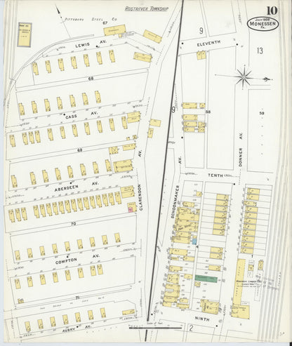 Sanborn Fire Insurance Map from Monessen, Westmoreland County, Pennsylvania (1908), Sheet #0010 - Complete Map Set gallery image, historic Sanborn map, vintage wall art, Pennsylvania Pennsylvania