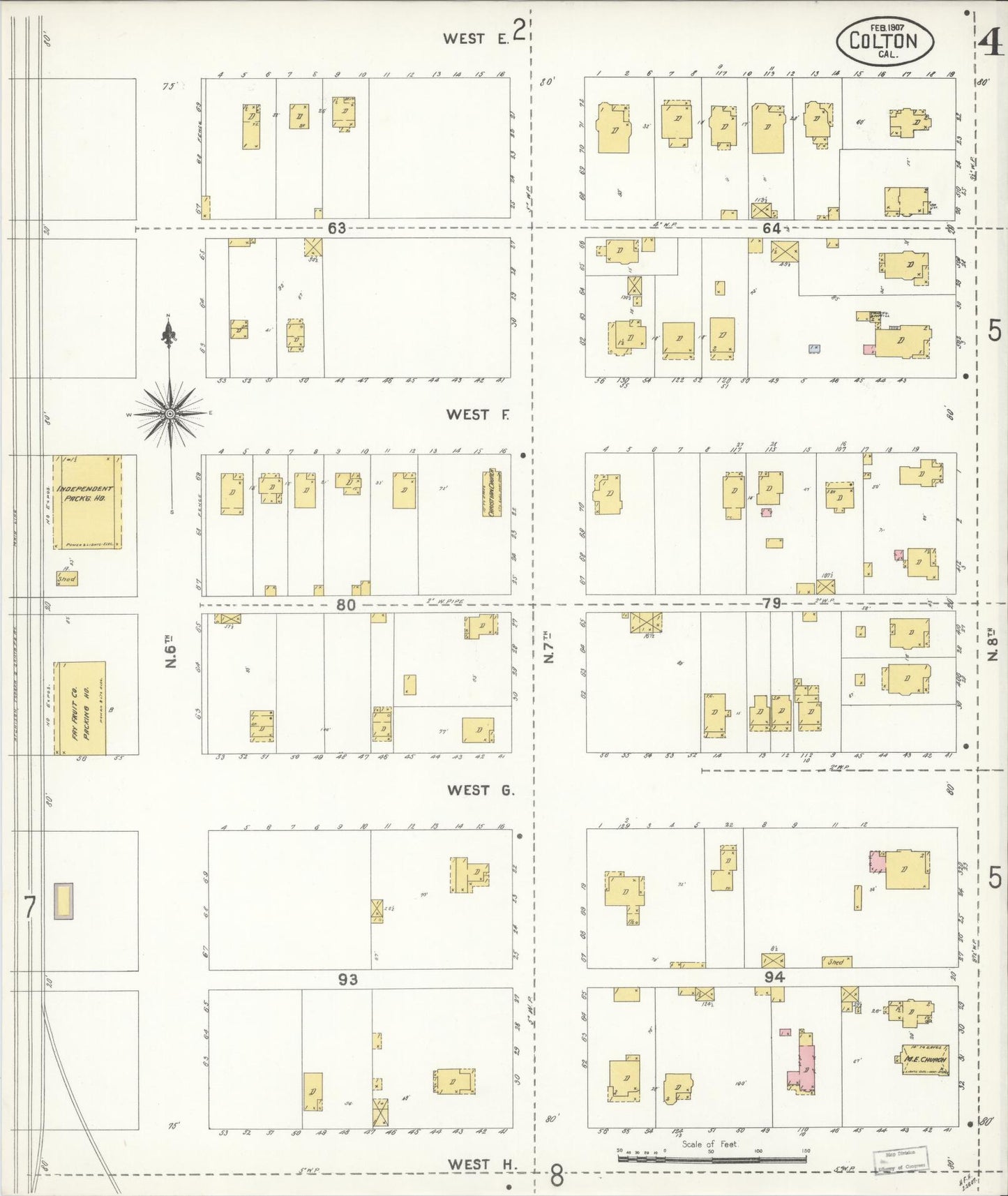Sanborn Fire Insurance Map from Colton, San Bernardino County, California (1907), Sheet #0004 - Complete Map Set gallery image, historic Sanborn map, vintage wall art, California California