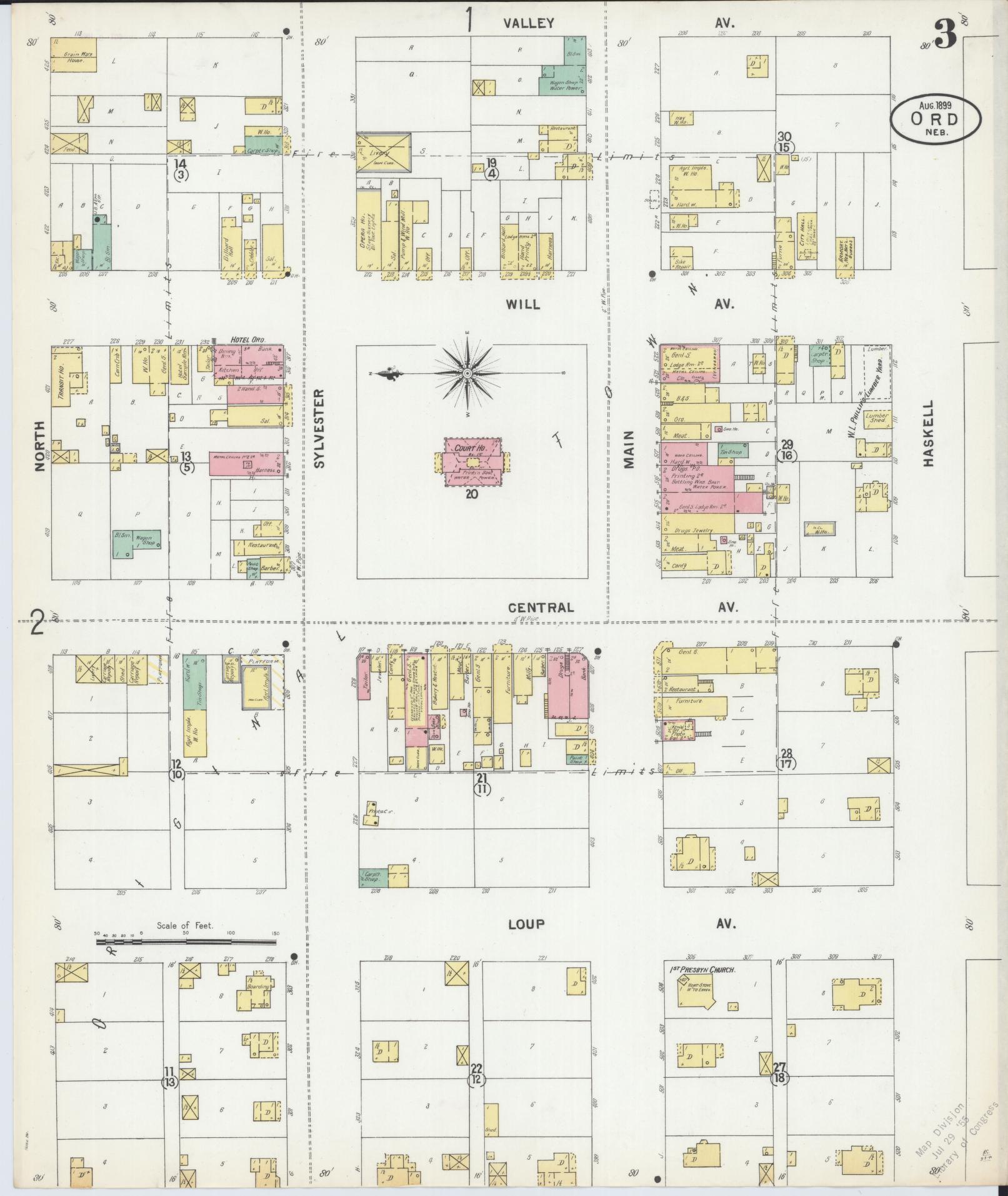 Sanborn Fire Insurance Map from Ord, Valley County, Nebraska (1899), Sheet #0003 - Historic Sanborn Fire Insurance Map Print, vintage old map wall art, antique decor, genealogy gift, Nebraska Nebraska map
