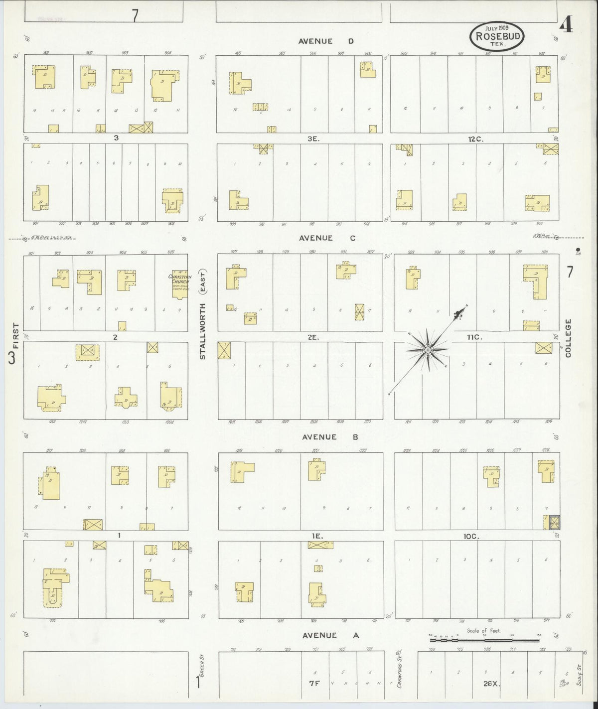 Sanborn Fire Insurance Map from Rosebud, Falls County, Texas (1909), Sheet #0004 - Historic Sanborn Fire Insurance Map Print, vintage old map wall art, antique decor, genealogy gift, Texas Texas map