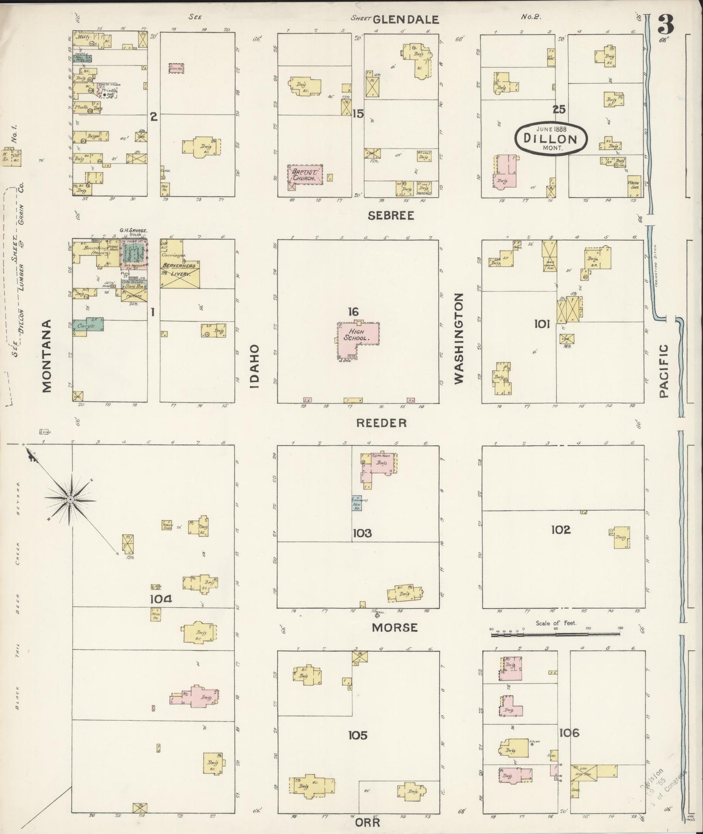 Sanborn Fire Insurance Map from Dillon, Beaverhead County, Montana (1888), Sheet #0003 - Complete Map Set gallery image, historic Sanborn map, vintage wall art, Montana Montana