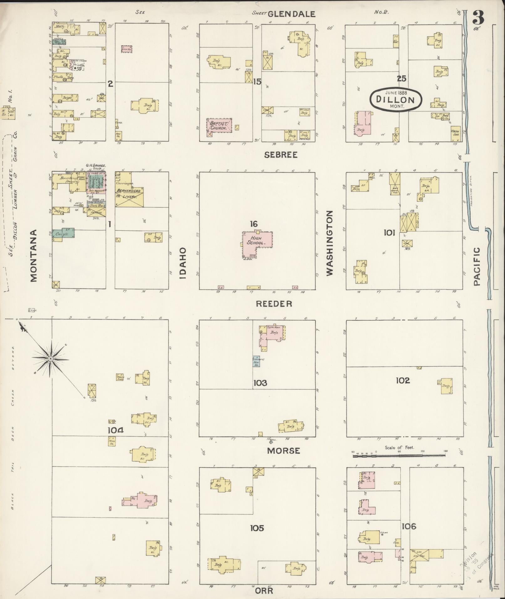 Sanborn Fire Insurance Map from Dillon, Beaverhead County, Montana (1888), Sheet #0003 - Complete Map Set gallery image, historic Sanborn map, vintage wall art, Montana Montana