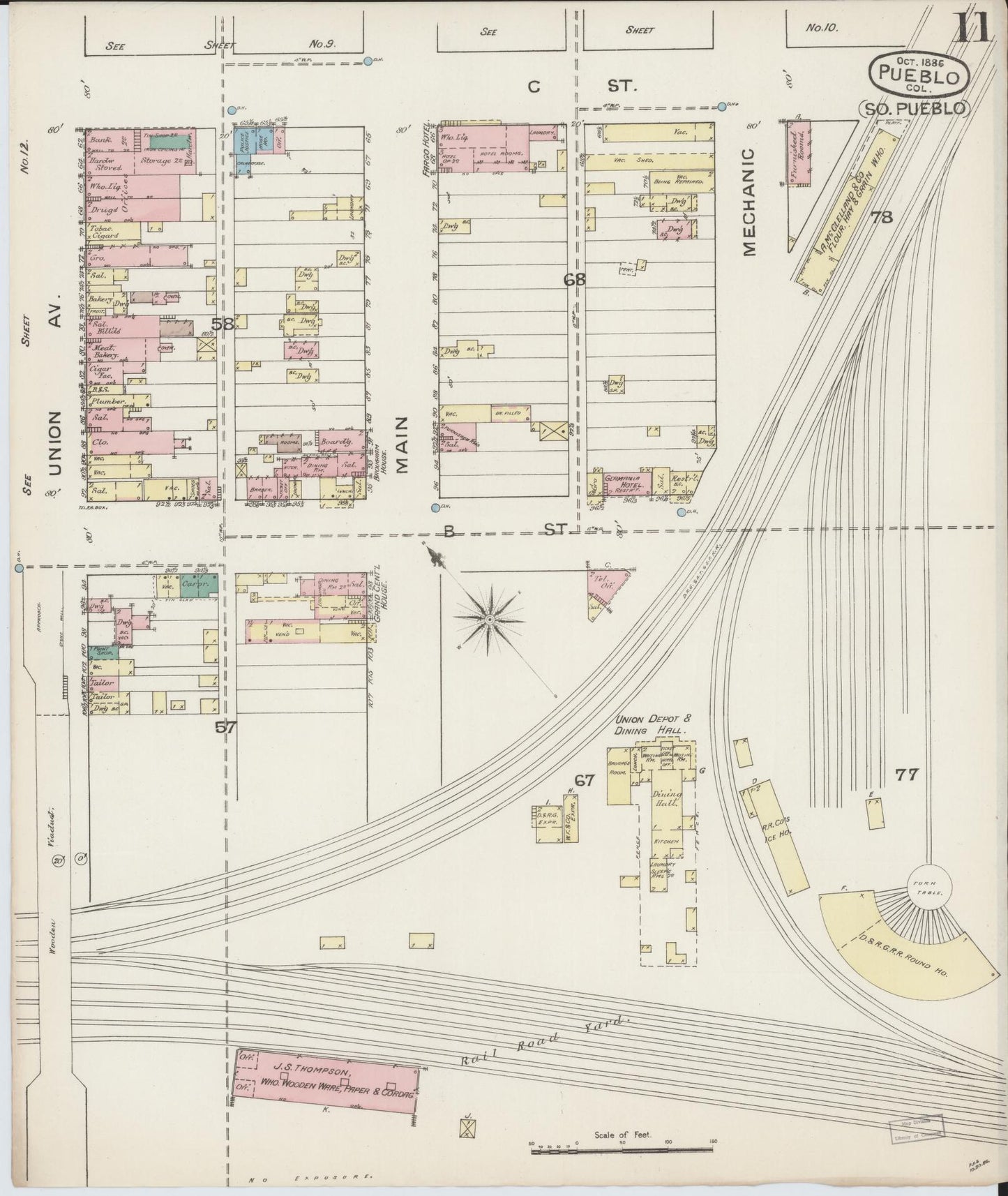 Sanborn Fire Insurance Map from Pueblo, Pueblo County, Colorado (1886), Sheet #0011 - Complete Map Set gallery image, historic Sanborn map, vintage wall art, Colorado Colorado