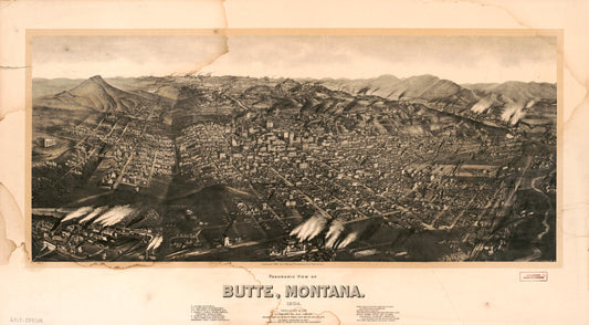 Panoramic view of Butte, Montana, 1904 : population 60,000, altitude near gov. bldg. 6,000 feet, values taken out of Butte mines over 600 million dollars, the largest mining camp on earth, a model city with all modern institutions and conveniences. (1904) – Historic Bird’s-Eye View Panorama Print