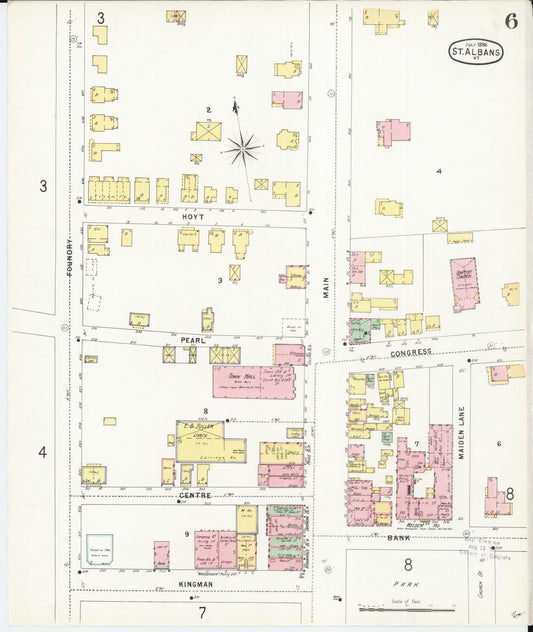Sanborn Fire Insurance Map from Saint Albans, Franklin County, Vermont (1896), Sheet #0006 - Historic Sanborn Fire Insurance Map Print, vintage old map wall art, antique decor, genealogy gift, Vermont Vermont map