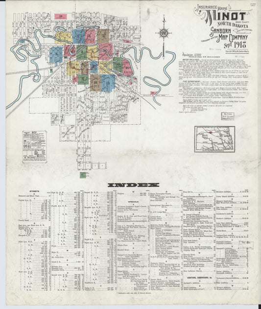 Sanborn Fire Insurance Map from Minot, Ward County, North Dakota. (1918) – Historic Sanborn Fire Insurance Map Print