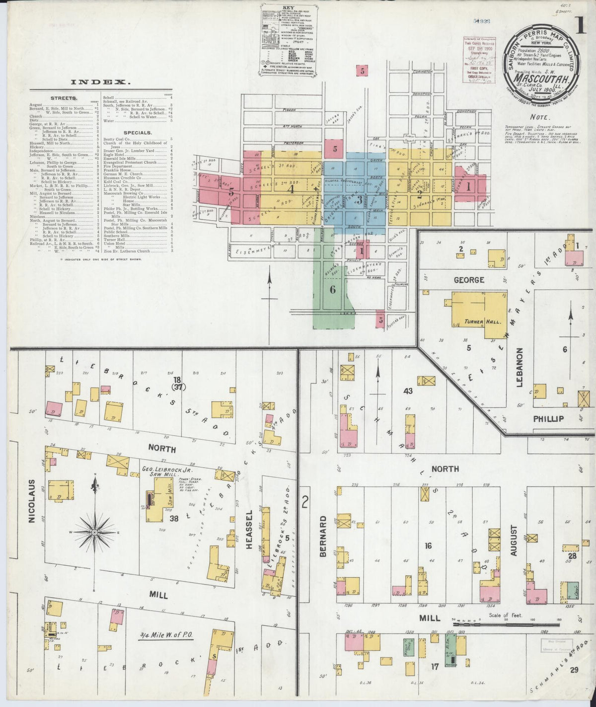 Sanborn Fire Insurance Map from Mascoutah, Saint Clair County, Illinois (1900), Sheet #0001 - Complete Map Set gallery image, historic Sanborn map, vintage wall art, Illinois Illinois