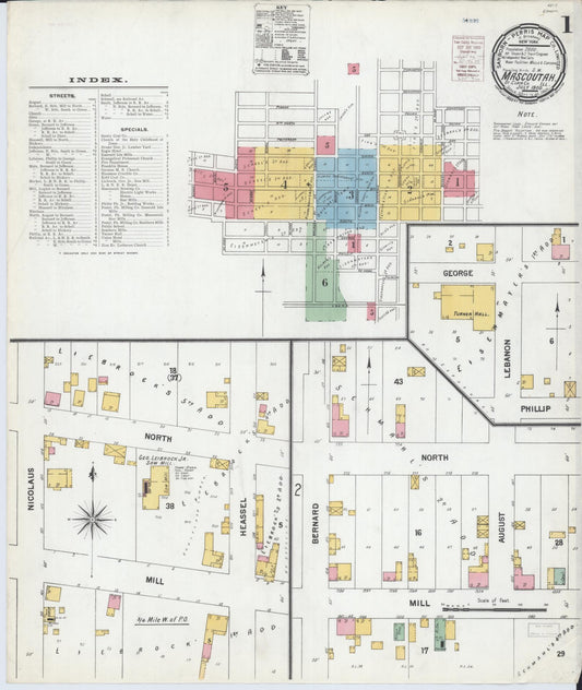 Sanborn Fire Insurance Map from Mascoutah, Saint Clair County, Illinois (1900), Sheet #0001 - Complete Map Set gallery image, historic Sanborn map, vintage wall art, Illinois Illinois