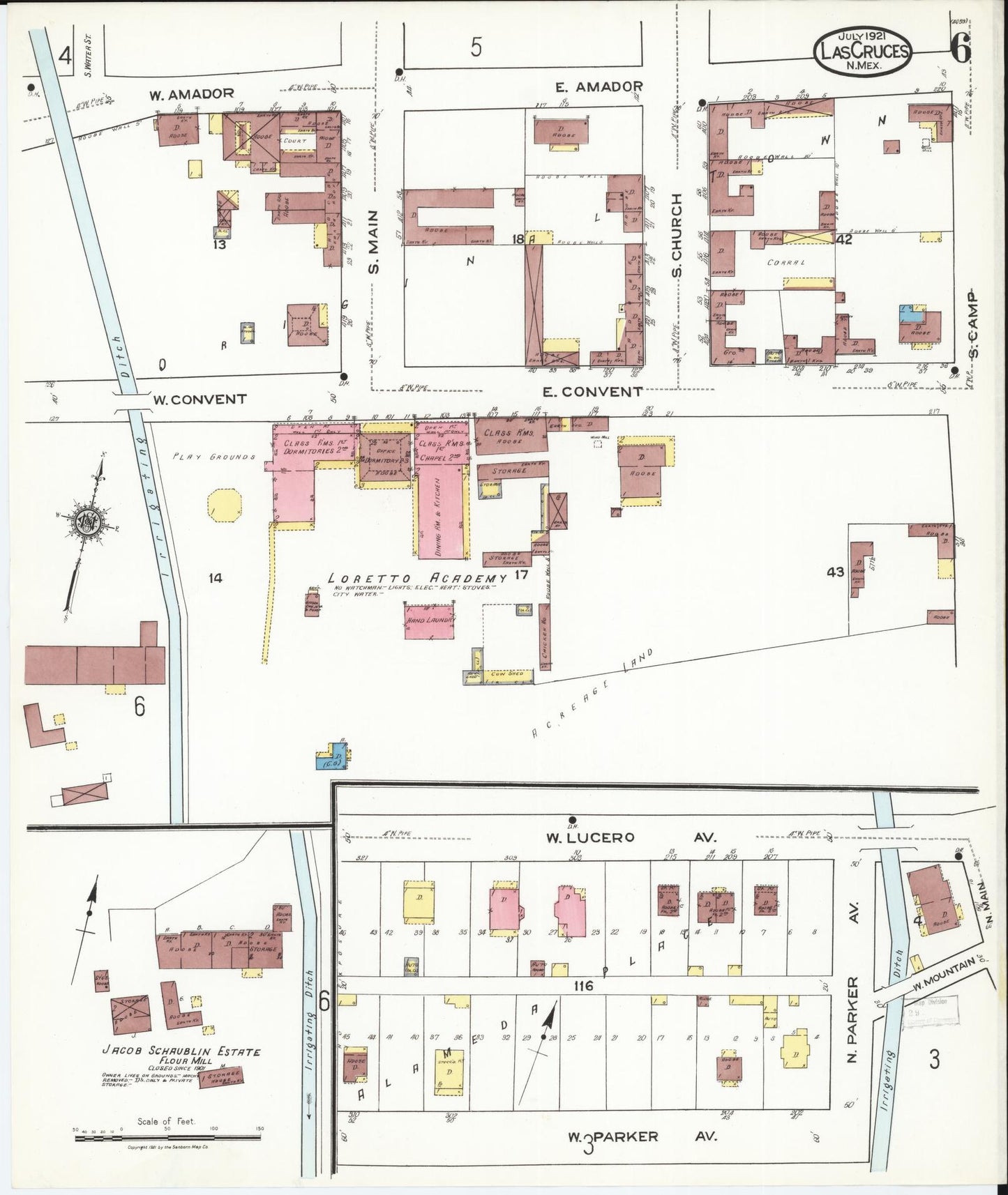 Sanborn Fire Insurance Map from Las Cruces, Dona Ana County, New Mexico (1921), Sheet #0006 - Complete Map Set gallery image, historic Sanborn map, vintage wall art, New Mexico New Mexico