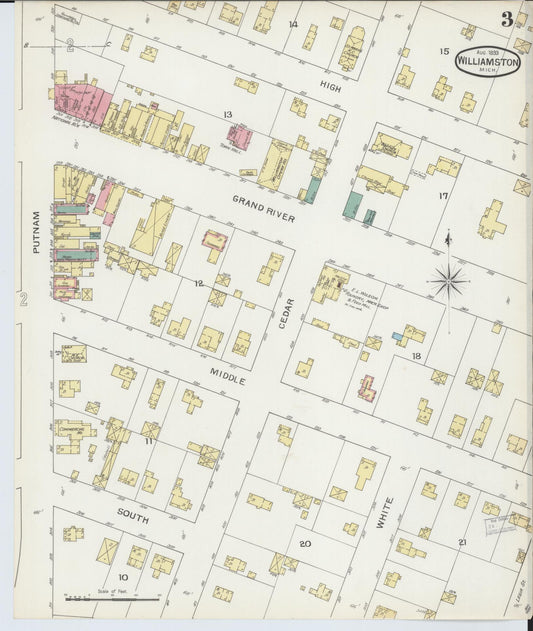 Sanborn Fire Insurance Map from Williamston, Ingham County, Michigan (1893), Sheet #0003 - Historic Sanborn Fire Insurance Map Print, vintage old map wall art, antique decor, genealogy gift, Michigan Michigan map