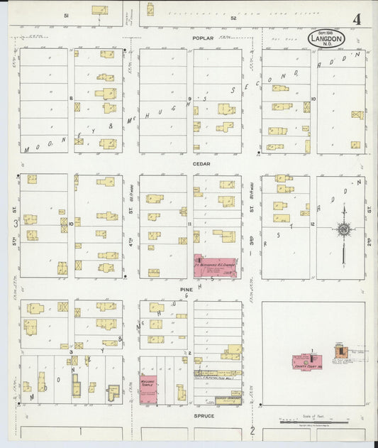 Sanborn Fire Insurance Map from Langdon, Cavalier County, North Dakota (1918), Sheet #0004 - Historic Sanborn Fire Insurance Map Print, vintage old map wall art, antique decor, genealogy gift, North Dakota North Dakota map