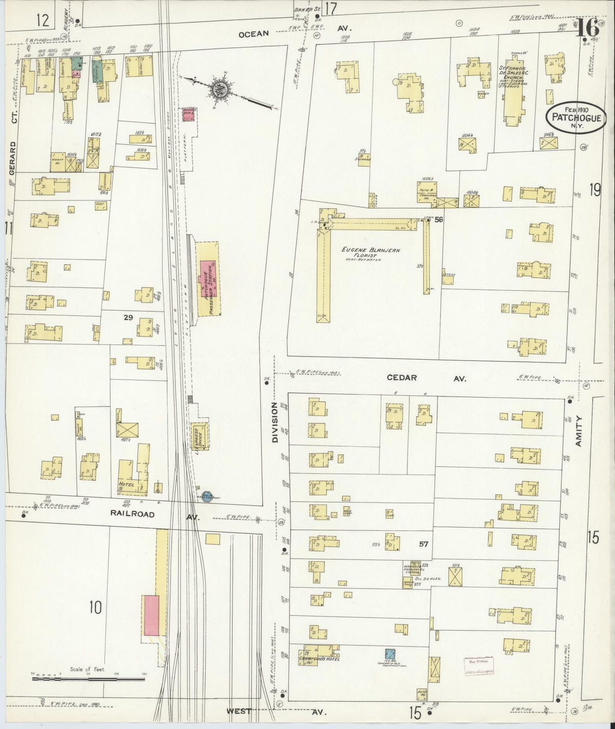 Sanborn Fire Insurance Map from Patchogue, Suffolk County, New York (1910), Sheet #0016 - Complete Map Set gallery image, historic Sanborn map, vintage wall art, New York New York