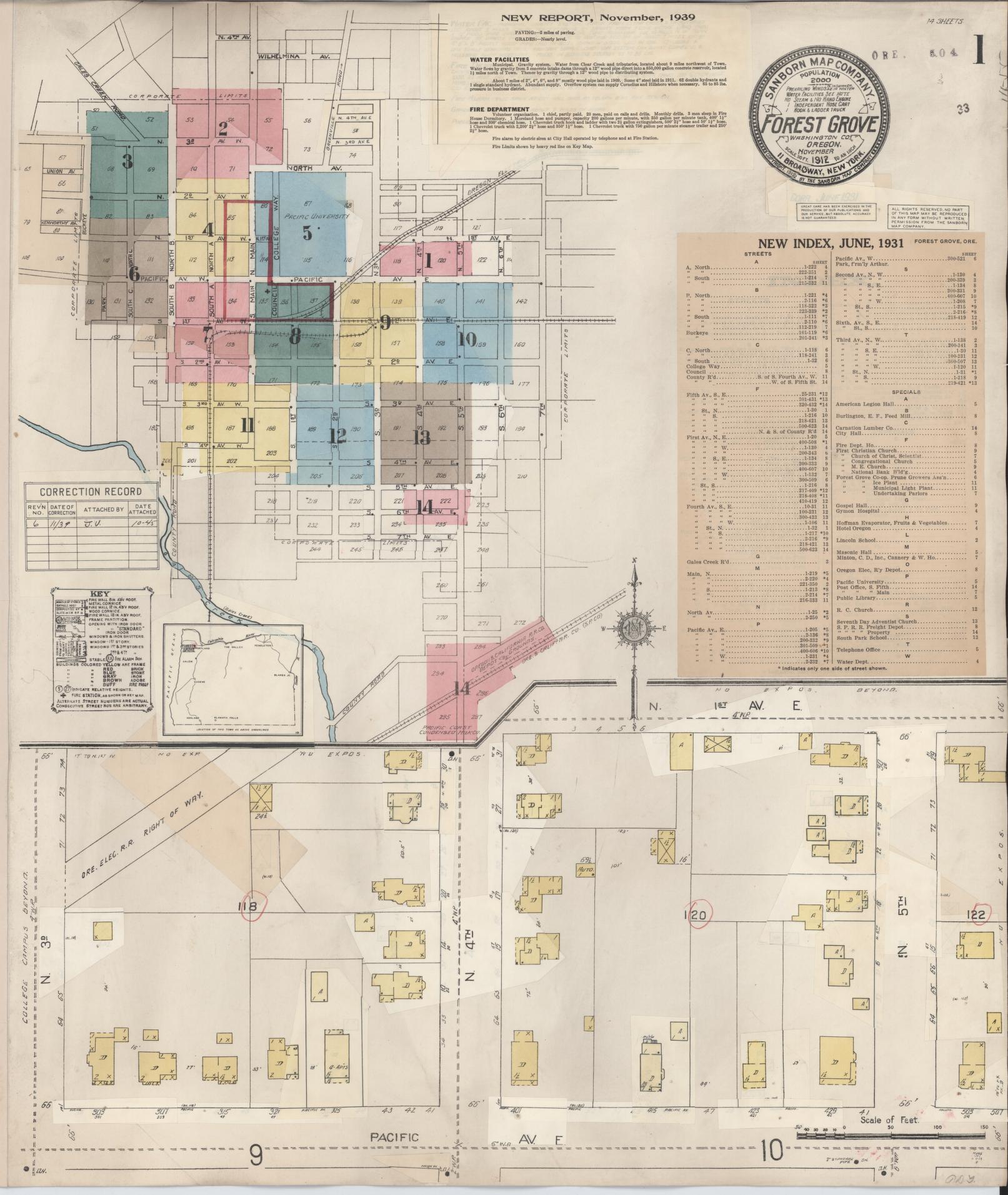 Sanborn Fire Insurance Map from Forest Grove, Washington County, Oregon (1939), Sheet #0001 - Complete Map Set gallery image, historic Sanborn map, vintage wall art, Oregon Oregon