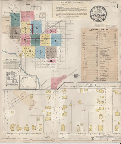 Sanborn Fire Insurance Map from Forest Grove, Washington County, Oregon (1939), Sheet #0001 - Complete Map Set gallery image, historic Sanborn map, vintage wall art, Oregon Oregon