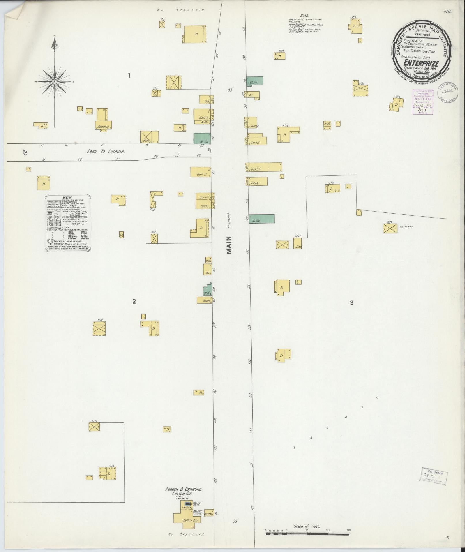 Sanborn Fire Insurance Map from Enterprise, Haskell County, Oklahoma (1901), Sheet #0001 - Historic Sanborn Fire Insurance Map Print, vintage old map wall art, antique decor, genealogy gift, Oklahoma Oklahoma map